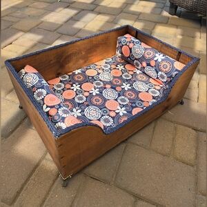 Upcycled Rustic Wine Box Pet Bed Nap Noodle Bolster Cotton Covered Foam Pillow